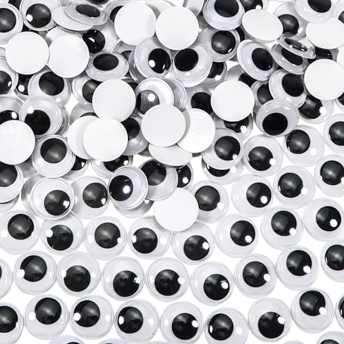 TOAOB 300 Piezas 20 mm Adhesivos Ojos Móviles Negros de Plástico Redondo Autoadhesivo Utilizados para Manualidades de Scrapbooking Accesorios