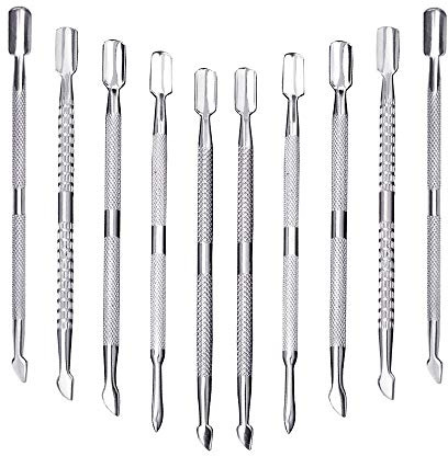 10Pcs Cuticle Pusher Remover and Cutter, Creatiee Double Ended Stainless Steel Cuticle Cleaner Nail Gel Polish Removal, Manicure Pedicure Nail Tools for Fingernails Toenails - Professional & Durable