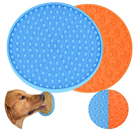 2PACK -Buddy Treat Mat,Dog Licky Pad, Perfect Curve Lick Pad - Dogs Bath Buddy- Grooming Helper-Super Suction- Just Add Peanut Butter (orange+blue)