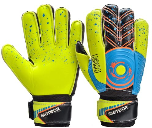 meteor Goalie Gloves for Kids Goalkeeper Gloves Football Goalkeeping Gloves Boys Youth Adult Junior Children Strong Keeper Grip Finger Protection Prevent Injuries Embossed Back Football DEFENCE (#7, Gul)