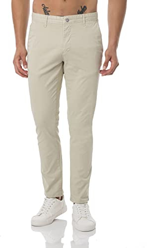 RED BRIDGE Pantalone Uomo Elegante Sportivo Casual Chino Cotone Beige Chiaro W31L34