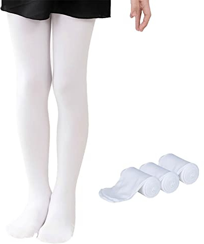 Smilore 3 Pack Girls Tights Microfiber Kids School Footed Soft Ballet Dance Pantyhose White 11-13 Years