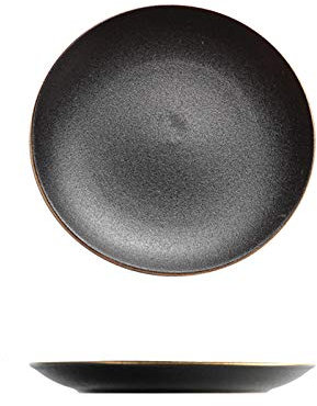 hanxiaoyishop Assiette Grande Plaque de Service en céramique, Steak de glaçure Mate Noir, Assiette de pâtes, Assiette Ronde adaptée à la Famille et au Restaurant Assiettes Plates (Size : 2pack)