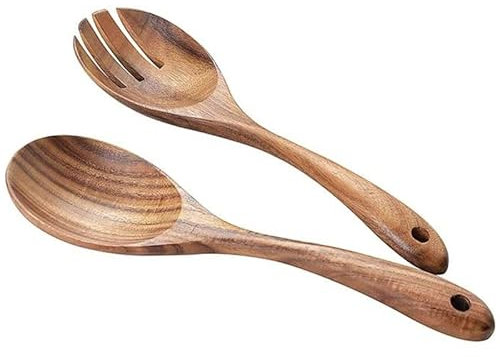 Set di 2 posate da insalata in legno, 10,2 pollici, per insalata, per mescolare la cena, forchetta e cucchiaio, manico lungo