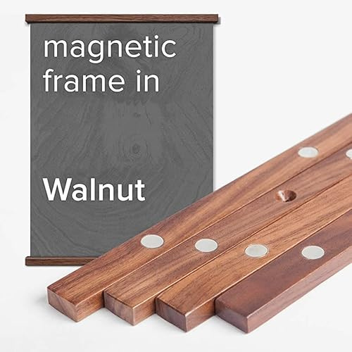 Niwo ART - Magnetic Poster Hanger Frame, 12x18 12x16 12x24 Light Wood Wooden Magnet Canvas Artwork Print Dowel Poster Hangers Frames Hanging Kit (Walnut, 12)