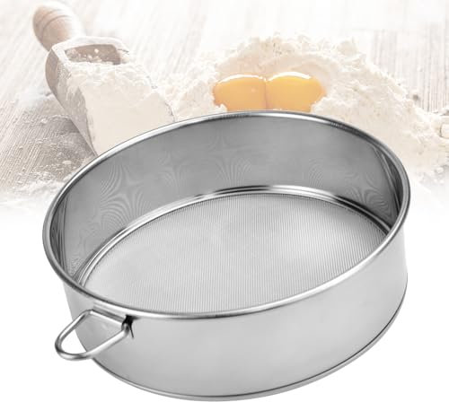 TANCUDER Setaccio per farina in acciaio inox da 30 cm, setaccio rotondo a rete, setaccio portatile, setaccio per glassa, zucchero, colino, setaccio da cucina a maglia fine, filtro in polvere con 60