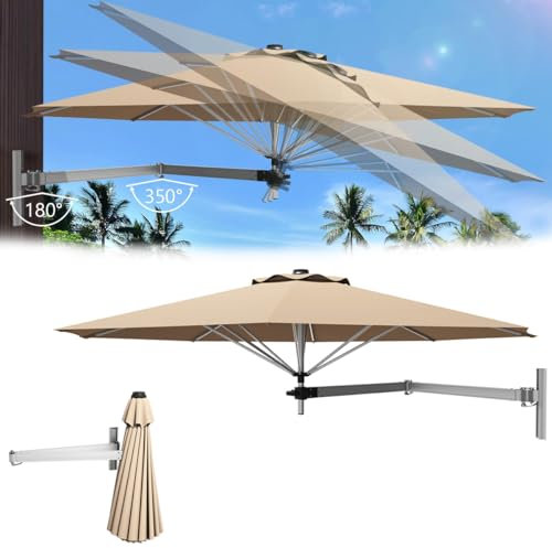 RELAX4LIFE Ombrellone da Giardino a Parete Ø2,4 m, Ombrellone da Balcone con 8 Stecche, Angolo Regolabile, Parasole Impermeabile per Giardino, Cortile e Terrazzo (Beige)