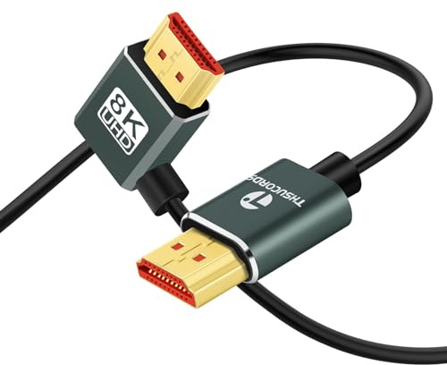 Thsucords Cavo Ultra Sottile 8K HDMI 2.1 ad Angolo Destro a 90 gradi 2M, Cavo Flessibile ad Alta Velocità, Supporto 4K@120 Hz, 8K@60 Hz, Compatibile con Roku TV/HDTV/PS5/Blu-ray