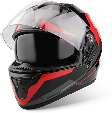 VINZ Becket Casque intégral avec visière Solaire | Casque de Moto intégral homologué ECE 22.06 | Casque Full-Face pour Moto et Scooter | pour Femmes et Hommes | Tailles XS-XXL - Rouge