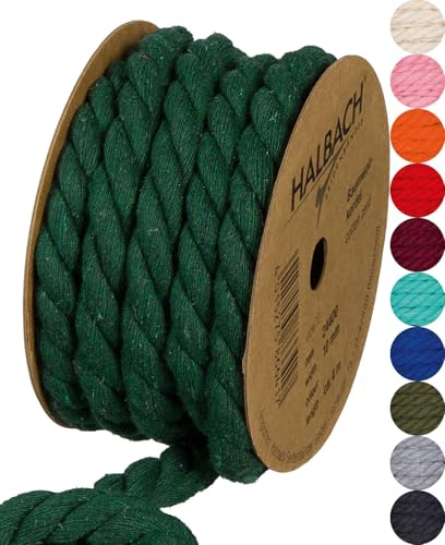 Halbach Seidenbänder Cordoncino di cotone riciclato, larghezza 10 mm/lunghezza 4 metri, filato di cotone sostenibile per macramè, corda naturale per fai da te, colore: verde scuro