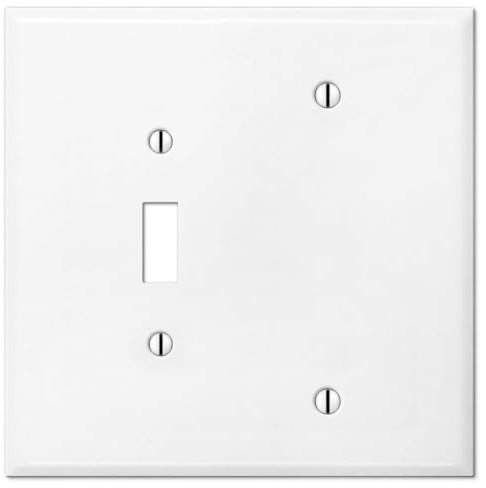 OVERSIZED 2 Gang Metal Combination Switch Plate, (1) Blank with (1) Toggle Style Opening Combo Switch Cover Plate, JUMBO Blank with Toggle Wall Plate - White - UL Listed, 5.5 x 5.5 - Made in USA