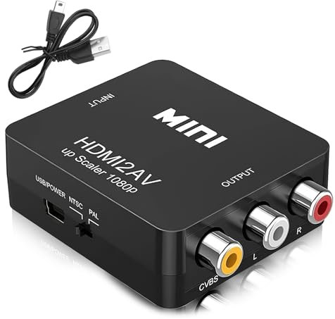 Convertisseur HDMI Vers RCA, Adaptateur HDMI Vers AV Mini 1080P Composite Video Audio Pour TV, PS4, Xbox Switch, Clé TV, Blu-Ray, Lecteur DVD