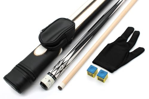 BILMAG Billard Queue Set Komplettset Black Diamond, 147cm Queue mit Köcher, Handschuh und Kreide (Diamond - Weiß)