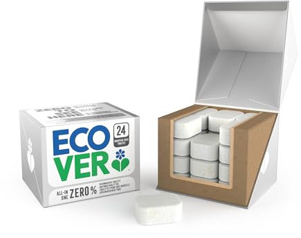 Ecover Zero Spülmaschinentabs, mit Geschirrspülsalz und Klarspüler, ohne Duft, ecover spülmaschinen-tabs, 24 Tabs Packung