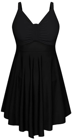 Hanna Nikole Robe de bain une pièce pour femme, grande taille, maillot de bain gainant, maillot de bain à volants, mode de plage doux avec short de bain et bandoulière réglable, Noir , 54 grande