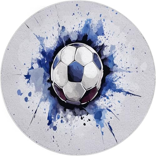 Generisch Rund Teppich Schlafzimmer Fußball in Aquarell Erwachsener Kind Wohnzimmer Rund Teppich rutschfeste Flauschiger Rund Teppich Waschbar Grau Flanell Rund Teppiche 200 cm