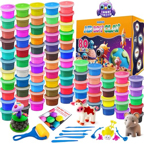 essenson Modelling Clay Set, 80 Colours Air Drying Magic Clay for Kids, Gift for Boys and Girls Aged 3-12 Years