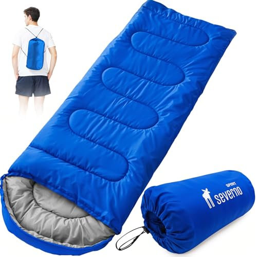 SEVERNO Sommer Schlafsack 210x75 cm – Leichter Mumienschlafsack 950g, antiallergisch & schnelltrocknend, mit Kapuze & Hülle, Camping & Outdoor Schlafdecke