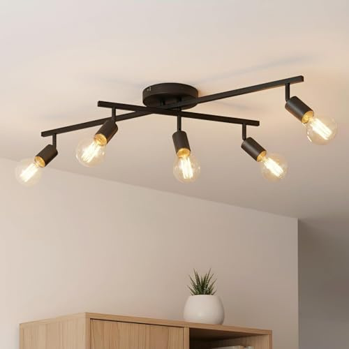 LVWIT Faretto LED Interno Nero, Lampadario Faretti con 5 Attacco E27, Faretti Soffitto Moderna, Faretti Orientabili per Barra, Salotto, Cameretta, Cucina,Corridoio Illuminazione (Senza Lampadina)