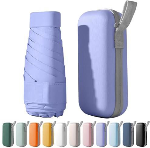 FANSEZQ Mini Ombrello da Viaggio, Ombrello Pieghevole Ultra Leggero e Portatile per Tasca - Ombrellino da Sole e Pioggia con Protezione UPF 50+ - Impermeabile e Anti-Vento (Viola)