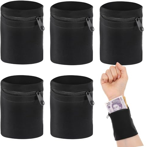 5 Pcs Wrist Pouch Pocket Wallet with Zippered for Running, Wrist Band Wallets Wristband Pocket for Men and Women, Sweat Bands Wristbands for Travel Hiking Sports Yoga Running Accessories