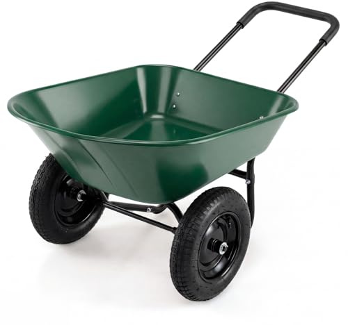 TANTASK - Carriola da giardino a 2 ruote, 78 l, con funzione di ribaltamento, telaio in metallo, portata 100 kg, carriola da giardino, carrello da trasporto per giardino e cortile (verde)