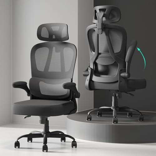 Submi Office Chair, Mesh Office Chair, Ergonomic Desk Chair for Adults, Computer Chairs with Adjustable Headrest & Flip-up Armrests, Back Support Home Office Task Chair, Work, Comfy, 300LBS, Black