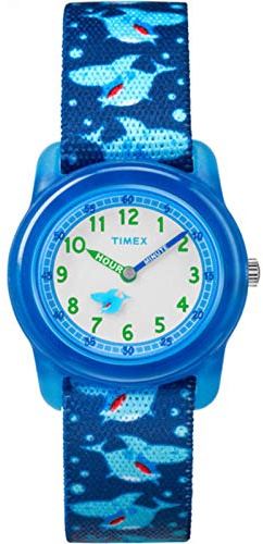 Timex Boys TW7C13500 Time Machines Blue Sharks Elastic Fabric Strap Watch