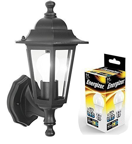 LED Outdoor Wall Lantern Outside Light Security Black 6 Sided Exterior Lamp