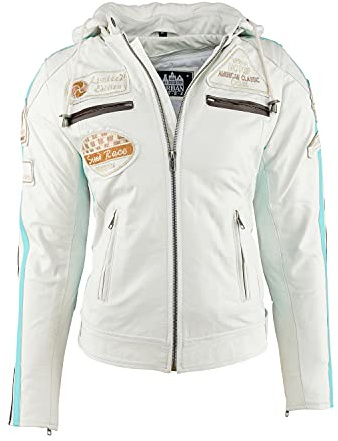 URBAN 5884 Giacca da motociclista da donna con protezioni, giacca in pelle di agnello, protezioni per schiena, spalle e gomiti | Bianco | 3XL