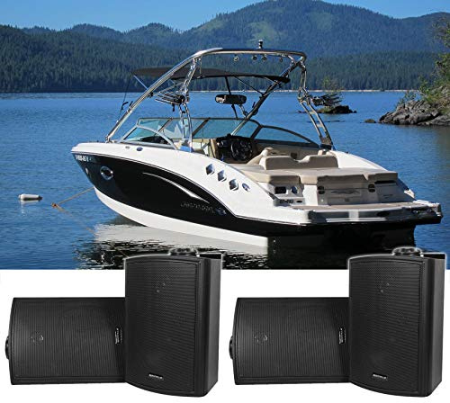 Rockville HP5S BK 5.25 in Black 420W Peak/140W RMS Marine Outdoor Indoor Swivel Wall Mount Home Speakers, Swivel Bracket for Boats, Weather Resistant, for Boat Sound Systems, 2-Pairs