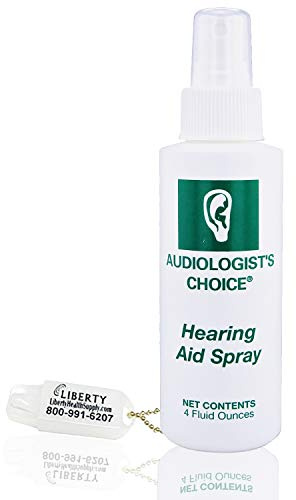 Audiologist's Choice Limpiador de audífonos (spray de 4 onzas) – Limpia tus audífonos – Incluye llavero de batería Liberty