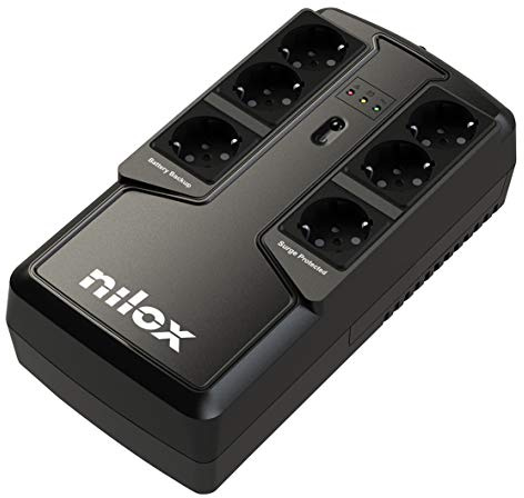 Nilox, UPS Office Premium Line Interactive 850VA/595W, Stabilizzatore di Tensione con Tecnologia Line Interactive, Protegge Computer e Periferiche Contro il Corto Circuito e il Sovraccarico