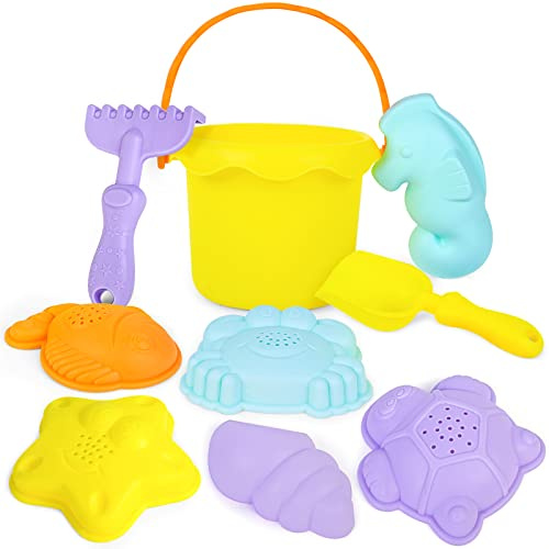 3 Otters Beach Toys Set, Baby Beach Buckets and Shovels RakesTool Kit Sand Bucket Boys and Girls Sand Toys Set 9PCS