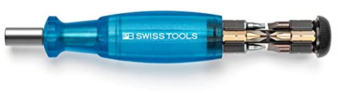 PB Swiss Tools Bit cacciavite manuale PB 6464 | 100% Swiss Made | Cacciavite con punte nel manico, con fessura 2/3/4, PH1/PH2, T10/T15/T20 bit, blu