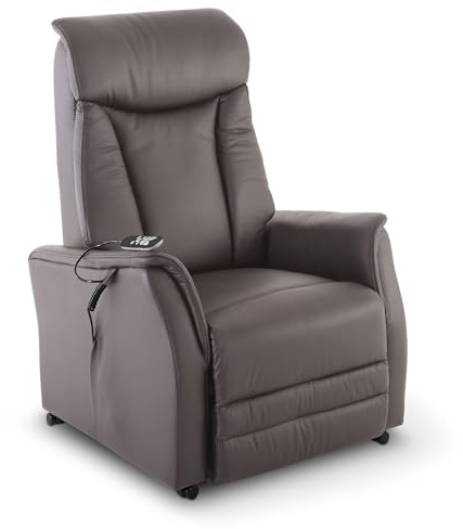 Raburg Fernsehsessel mit Aufstehhilfe, Relaxsessel/Liegefunktion/Sitzheizung, elektrisch/Fernbedienung, 1 Motor, Taschenfederkern/Komfort-Polsterung/120 kg, Leder/Kunstleder, Emma EOS, Dunkelbraun