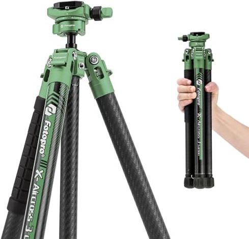 Fotopro kolfiberstativ 130 cm 360 graders kulhuvud snabbfrigöringsplatta lätt kamerastativ för resestativ vikt höjd endast 35 cm, max belastningar upp till 8 kg, grön