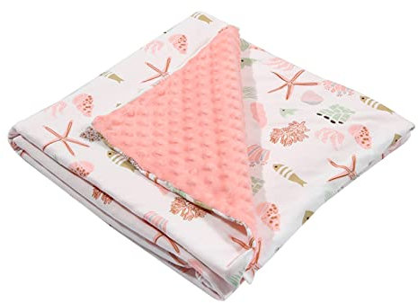 Hixingo Kinderdecke Kuscheldecke, Karikatur Muster Sommer Wohndecke Baumwolle Weiche Warm Minky Decke Krabbeldecke Doppelseitige Decke für Mädchen & Junge (70x100cm,Meerestiere)