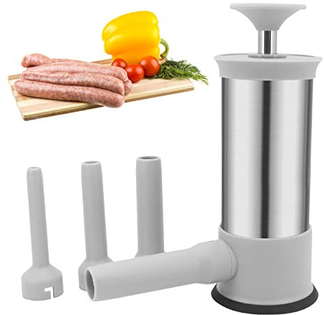 Seahelms Sausage Stuffer Maker, Meat Filling Manual Machine Maker Kit with 4 Option Size Filling Nozzles, Stainless Steel Meat Stuffing Filler Salami Maker for Household Family
