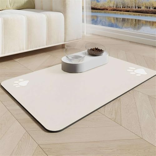 GIBZ Tapis Gamelle Imperméable pour Chien Chat, Napperon de Bol en Silicone, Coussin à Motif de Nourriture, Coussin Antidérapant, Marron, 30x50cm