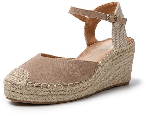 JOMIX Sandali Donna Estive Pantofole Ragazze Eleganti Zeppa Ciabatte Casual Chiusa Fibbia Mare Spiaggia Espadrillas SD9370 (Marrone Khaki,40)