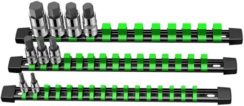 VORXEON 3PCS Supporto porta per chiavi a bussola da 1/2 pollice, 3/8 pollice, 1/4 pollice, organizer per chiavi a bussola, supporto per binario, per miglior organizer per attrezzi in garage