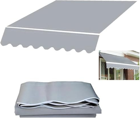Tessuto di Ricambio per Tenda da Sole da Giardino con Retrattile Manuale con Mantovana Resistente All'acqua UV Sostituzione Della Protezione Solare Telo Parasole ,senza Corni(Size:4x2.5m,Color:Grigio)