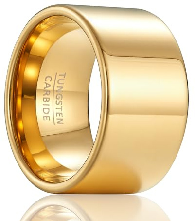 SOXEMAN Anello da Pollice Uomo, Fascia in Tungsteno Pesante Larghezza 14mm, Gioiello Solido dallo Stile Dominante, Comfort Fit (Misura USA) | Oro | Misura USA 10 (62,2 mm)