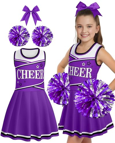 JenPen Cheerleader Costume Set Cheerleading Outfit Cheer Uniform Dress Cosplay for Halloween Party Gifts 3-9 Years(7-9 Years,Purple)