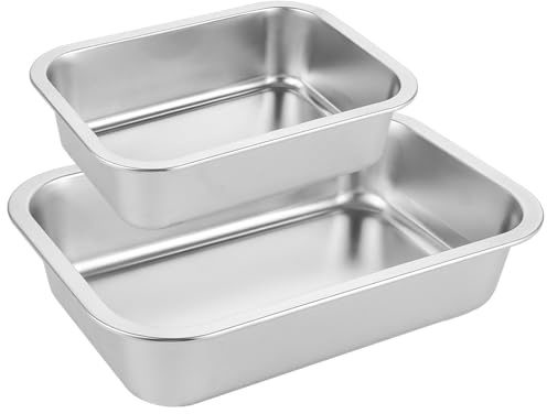 CYEER 2 moldes rectangulares de acero inoxidable para tartas, 2 unidades, 27 x 20 cm, 32 x 22 cm, perfectos para lasaña/hombres/brownie, resistentes y aptos para lavavajillas