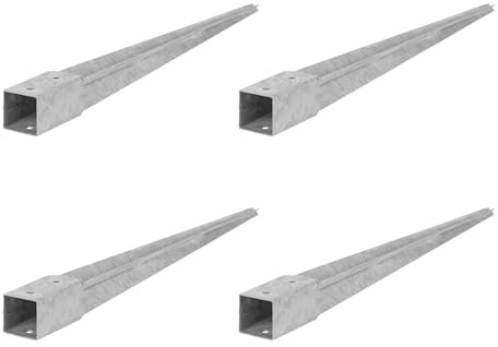 ADGO Douille à enfoncer dans le sol - Kit de 4 supports de poteau 60x60 Longueur 750 mm - Ancrage pour poteau en bois - Galvanisé à chaud
