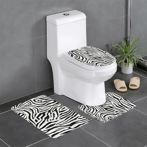 NBRIEU Set di 3 tappeti da bagno con stampa zebrata, utilizzati per decorare bagni, vasche da bagno e docce
