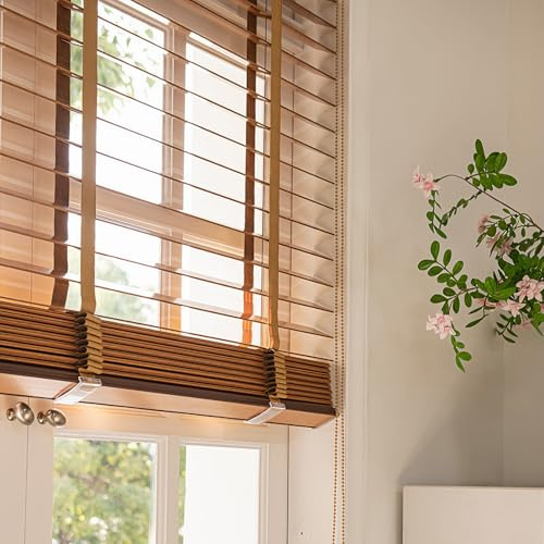 Stores Vénitiens en Bois À Lames De 5 Cm, Taille Personnalisée 30 Cm–180 Cm L X 60 Cm–200 Cm H, Stores Horizontaux sans Cordon pour Occultation Et Assombrissement, Montage Intérieur/extérieur Facile