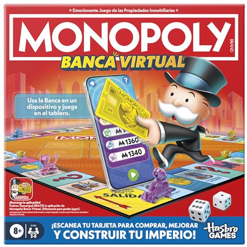 Hasbro Gaming, Monopoly Banca Virtual, Juego Electrónico Familiar, App Gratuita, Fiestas con Familia y Amigos, Inversión y Estrategia, Juego de Mesa para Niños y Niñas de 8 Años o Más